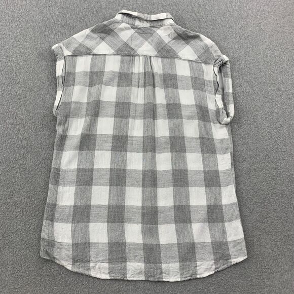 Rails Button Shirt Women XS Sleeveless Gray White Plaid Rayon Flannel Pockets - Picture 10 of 12